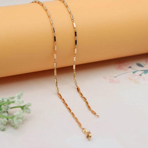 "Chunky Rectangle Chain Rose Gold Necklace, XPNL0181 - Picture 11 of 12